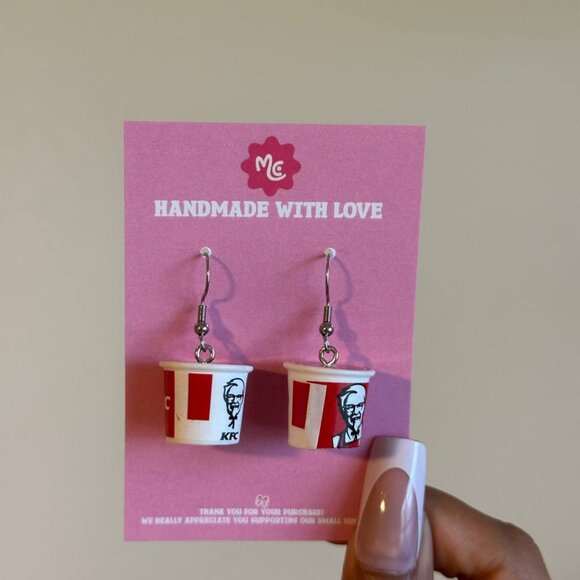 Cute Fried Chicken Bucket Earrings — Mini Food Dangle Jewelry - Picture 4 of 4
